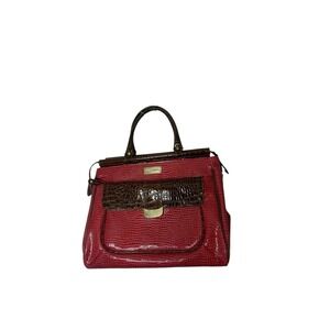 SAMANTHA BROWN Croc-Embossed‎ Dowel Travel Bag Carry-All Red/Brown